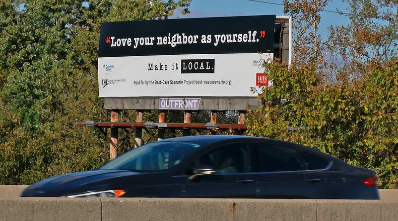 Anti hate sign along Troy Road near U.S. 68 in Clark County. BILL LACKEY/STAFF