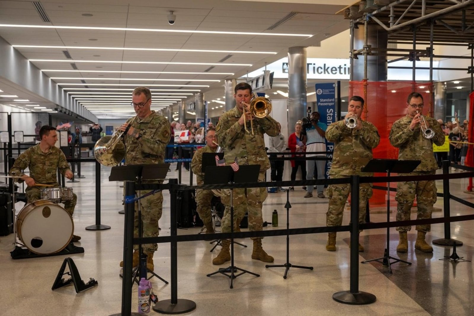 Members of the Wright-Patterson Air Force Base Band of Flight perform for the crowd at Dayton International Airport on April 26, 2025. (U.S. Air Force photo by Tech. Sgt. Mikaley Kline).