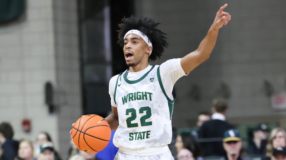 Wright State sophomore guard TJ Burch yells instructions to teammates during a Horizon League game against Youngstown State on Thursday, Jan. 15 at Ervin J. Nutter Center in Fairborn. BRYANT BILLING/STAFF