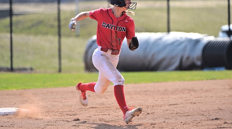 Emma Schutter, of the Dayton softball team, is pictured during a game against Stonehill College on March 13, 2025. Photo courtesy of UD