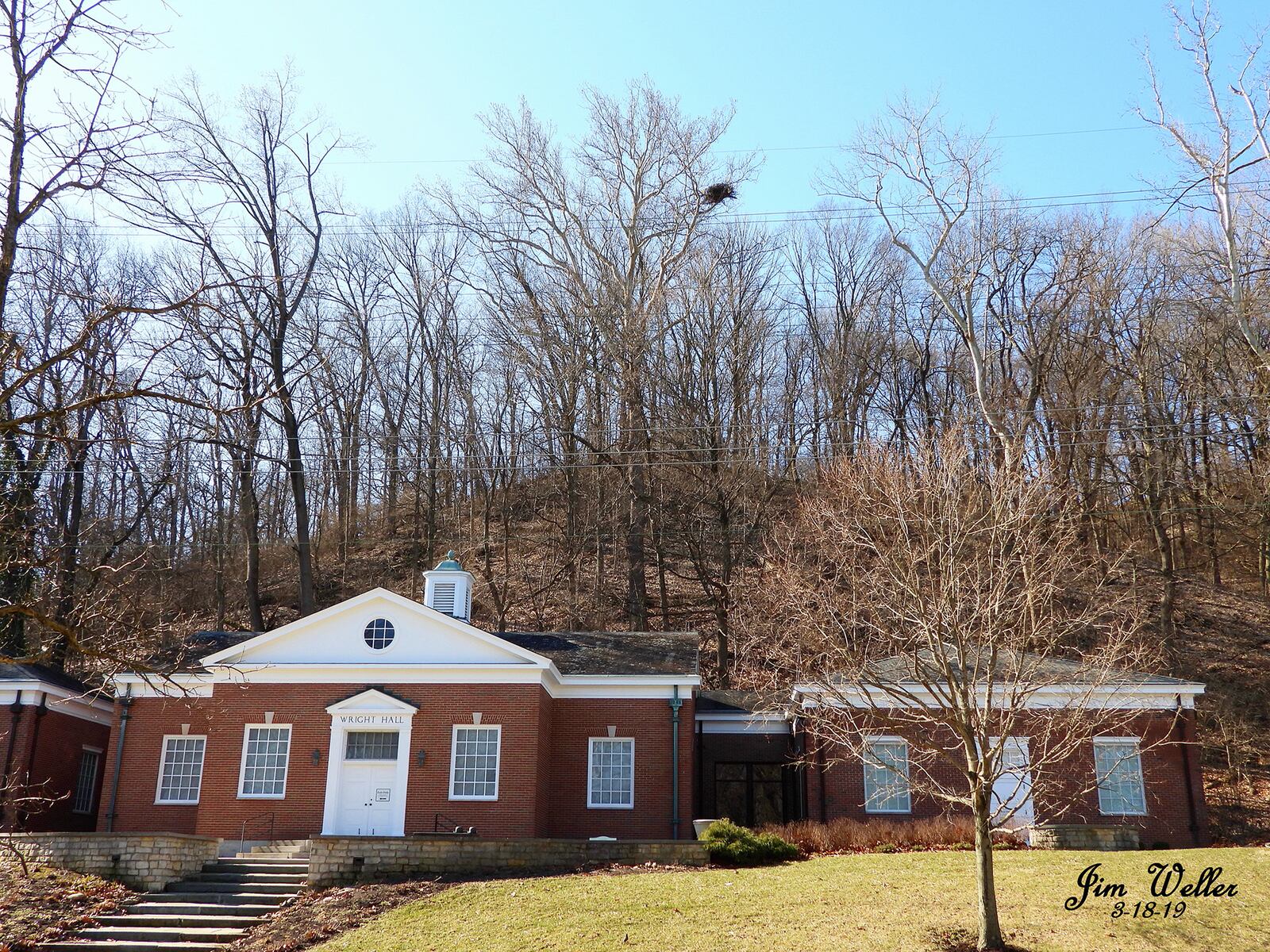 Bald eagles Orv and Willa have expanded their nest this year above Wright Hall at Carillon Historical Park. PHOTO COURTESTY OF JIM WELLER