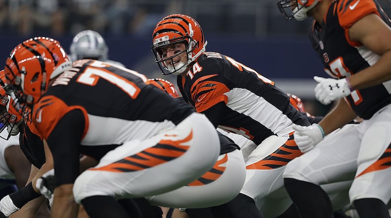 ARLINGTON, TX - OCTOBER 09: Andy Dalton #14 of the Cincinnati Bengals at AT&T Stadium on October 9, 2016 in Arlington, Texas. (Photo by Ronald Martinez/Getty Images)