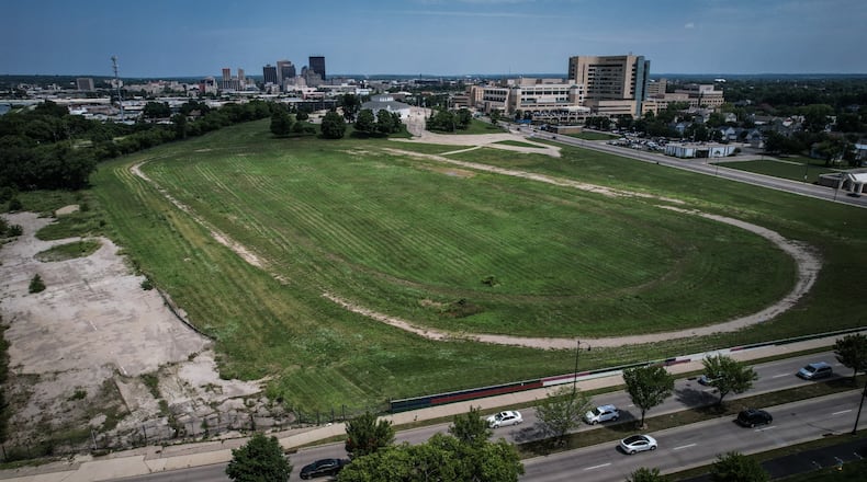 The old Montgomery County fairground land sits undeveloped after the fair moved to a new site in Jefferson Township in 2018. JIM NOELKER/STAFF
