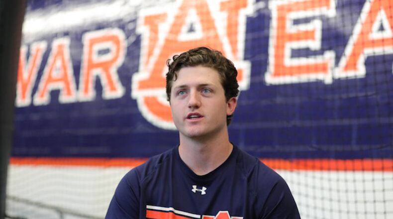 Auburn pitcher Casey Mize talks about his baseball career on May 16, 2018, at Hitchcock Field at Plainsman Park in Auburn, Ala. (Kirthmon F. Dozier/Detroit Free Press/TNS)
