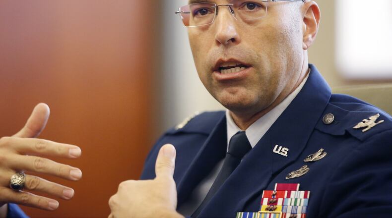 Col. Thomas P. Sherman, Commander, 88th Air Base Wing, Wright-Patterson Air Force Base during a meeting with Cox Media Group Ohio in September, 2018. TY GREENLEES / STAFF