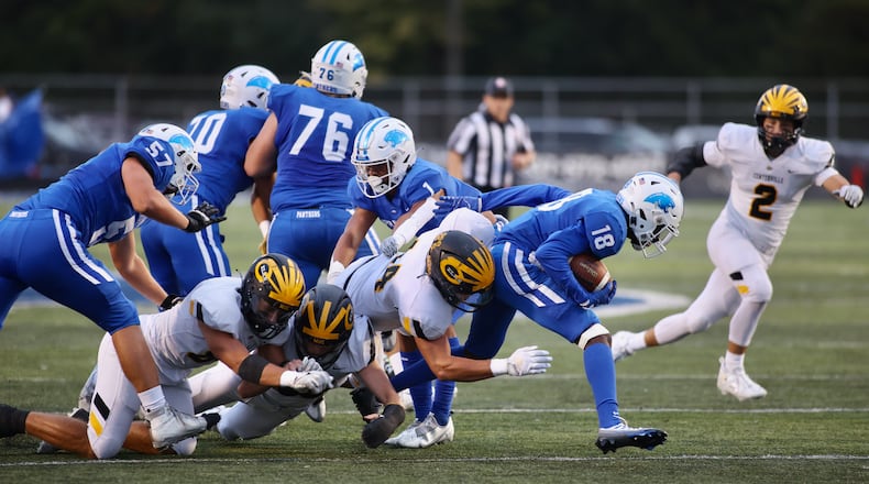 Springboro's Willizhaun Yates runs against Centerville on Friday, Sept. 23, 2022, at CareFlight Field in Springboro. David Jablonski/Staff