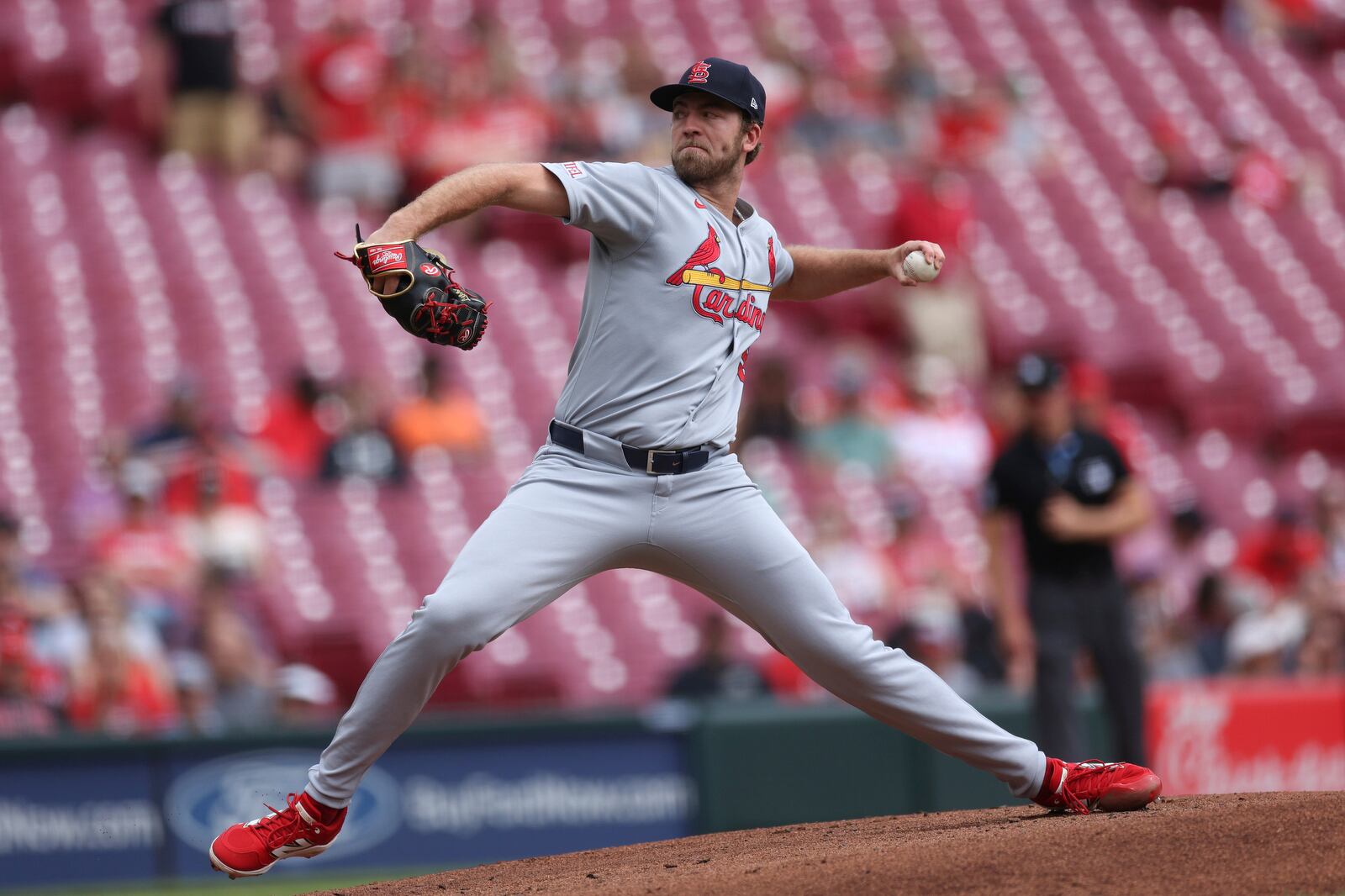 St. Louis Cardinals pitcher Matthew Liberatore throws during the first inning of a baseball game against the Cincinnati Reds, Thursday, May 1, 2025, in Cincinnati. (AP Photo/Abdoul Sow)