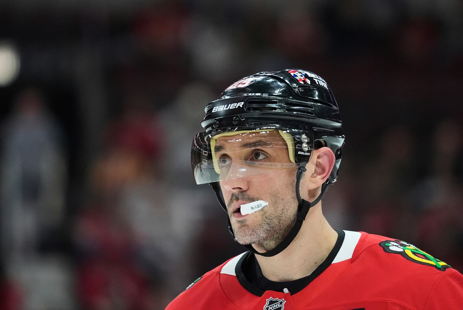 Chicago Blackhawks defenseman Alec Martinez (25) plays during the third period of an NHL hockey game against the Winnipeg Jets, Saturday, April 12, 2025, in Chicago. (AP Photo/Erin Hooley)
