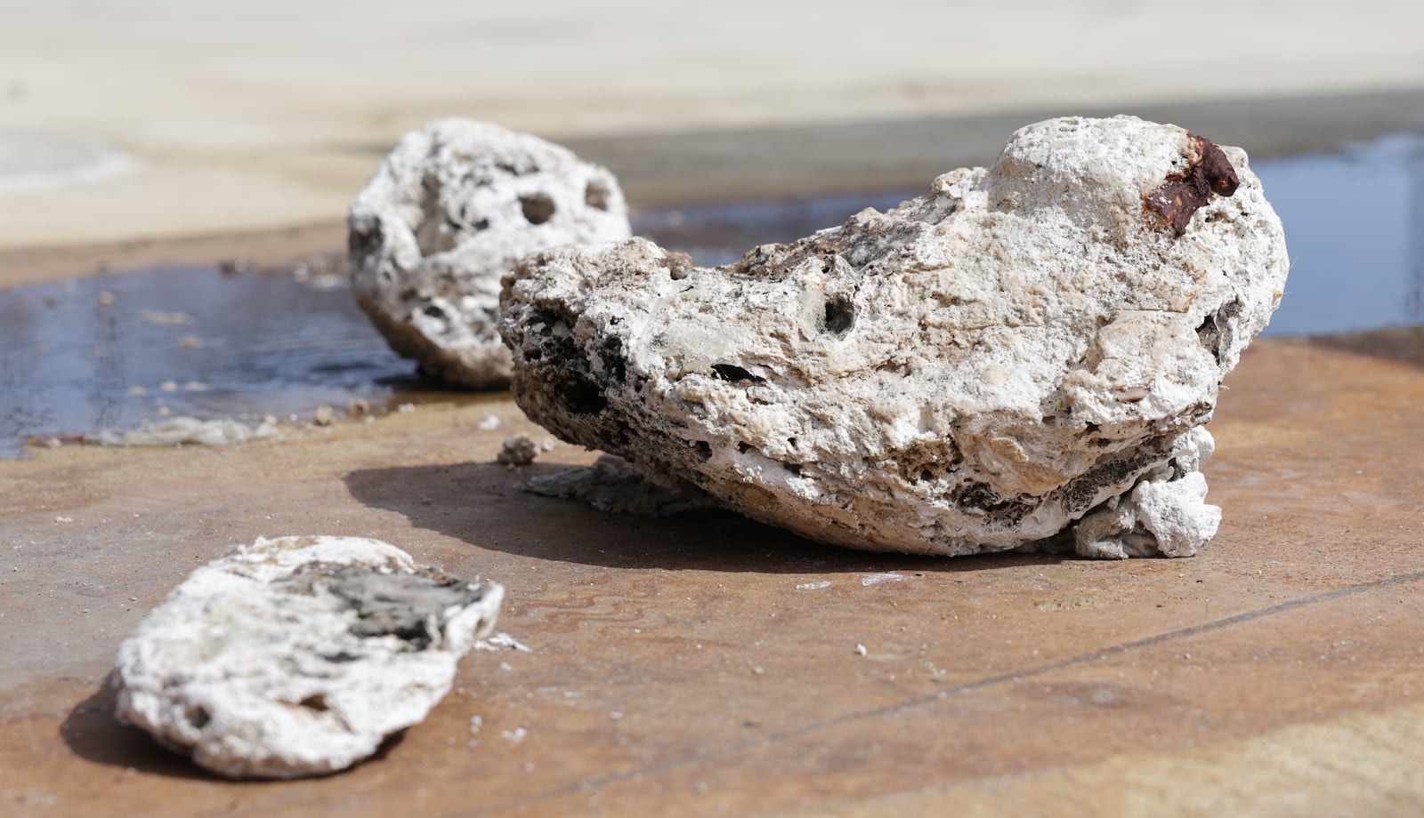 Hardened grease in pipes is an issue municipal water treatment facilities. These hardened grease rocks were removed by Montgomery County workers at the Environmental Lab on Dryden Road in Moraine. BRYANT BILLING / STAFF