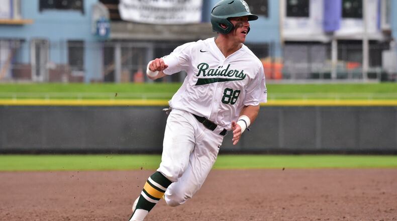Wright State’s Peyton Burdick rounds third during a game vs. NKU at Fifth Third Field on Sunday, May 12, 2019. Joseph Craven/CONTRIBUTED