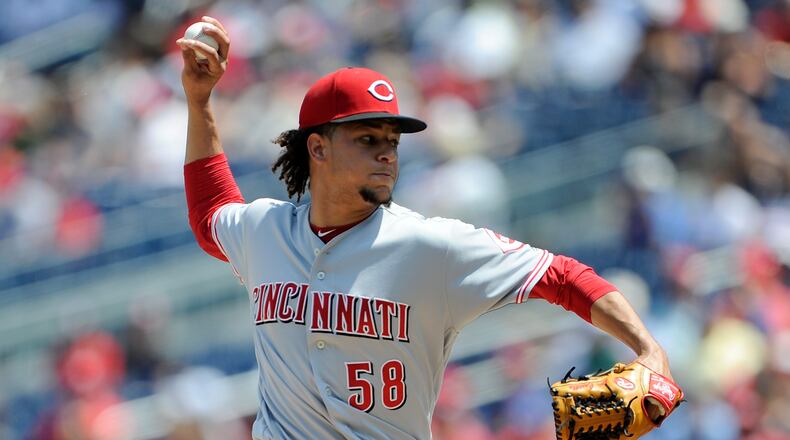 WASHINGTON, DC - AUGUST 05:  Luis Castillo #58 of the Cincinnati Reds pitches in the first inning against the Washington Nationals at Nationals Park on August 5, 2018 in Washington, DC.  (Photo by Greg Fiume/Getty Images)