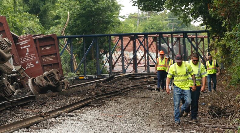 At least 10 train cars were involved in a derailment in Springfield early Friday, August 2, 2024. The derailment occurred just west of Bechtle Avenue on the Indiana and Ohio railway. According to the Springfield Police Division, there were no injuries and no hazardous materials were spilled. BILL LACKEY/STAFF