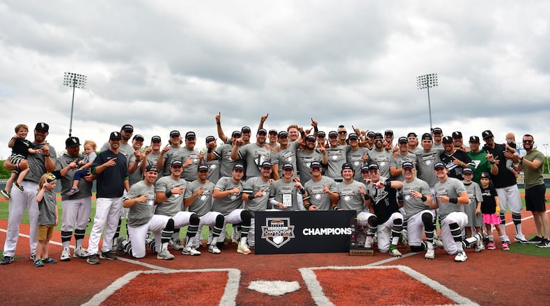 Wright State celebrates after winning the Horizon League tournament on Saturday, May 28, 2022, at Nischwitz Stadium in Fairborn. Photo courtesy of Wright State