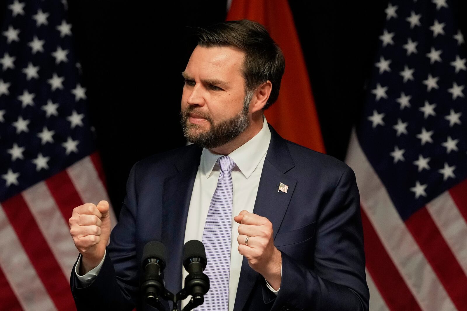 U.S. Vice President JD Vance speaks at the Rajasthan International Center in Jaipur, India, Tuesday, April 22, 2025. (AP Photo/Manish Swarup)