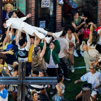 Bad Bunny, center top, performs during the halftime show of the NFL Super Bowl 60 football game between the Seattle Seahawks and the New England Patriots in Santa Clara, Calif., Sunday, Feb. 8, 2026. (Santiago Mejia/San Francisco Chronicle via AP)