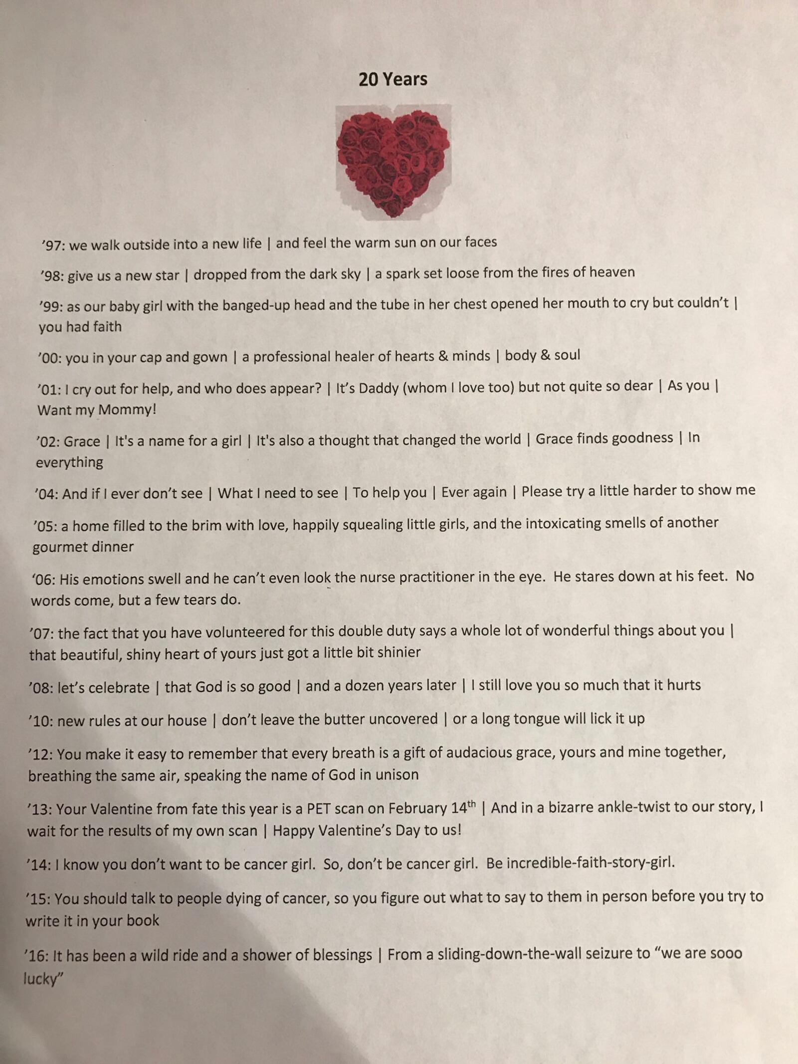 Lines from poems JD Whitlock has written his wife Sara over 20 years. Source: katie whitlock ‏(@whitlock_katie on Twitter)