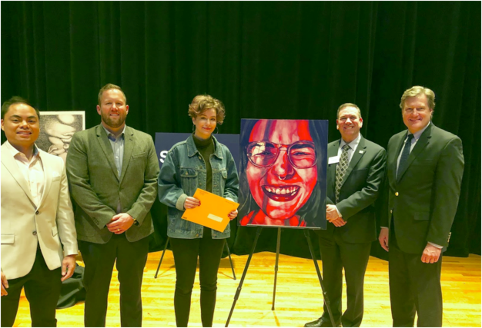 From left to right: Jonathan Quiling, Jason Kershner, Marie Gangloff, Dr. Jerry Smith, and Congressman Turner recognize “Cherry Tomato” with second place honors for the 2019 Congressional Art Competition