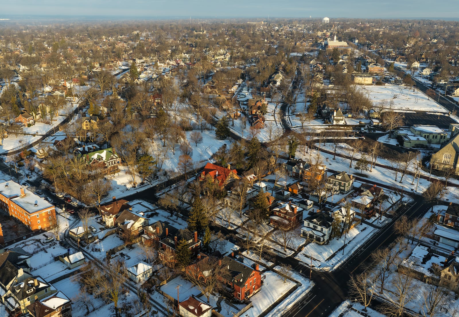 Aerial view of homes on Yale Ave. in the Dayton View Historic District Wednesday, Feb. 11, 2026. NICK GRAHAM VIA DRONE/STAFF