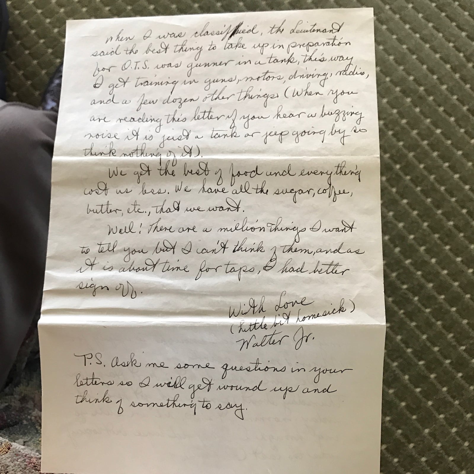 One of the 82 letters Walter Stitt wrote during World War II to his mother who was living in West Virginia. Some of his letters were penned when he was in basic and advanced training at Camp Polk, Louisiana and the rest came as he served in Sherman tanks in France, Belgium and Germany. He was in some of the war’s deadliest battles: the Battle of Normandy and the Battle of the Bulge. Twice his tank commanders and others alongside him in tanks were killed by German shells. He received two Purple Hearts; the National Order of the Legion of Merit, the highest honor of France; and the Order of Saint George Medallion, the top award given to members of the Army's mounted force (tanks, cavalry) by the United States Armor Association of the United States Army. CONTRIBUTED