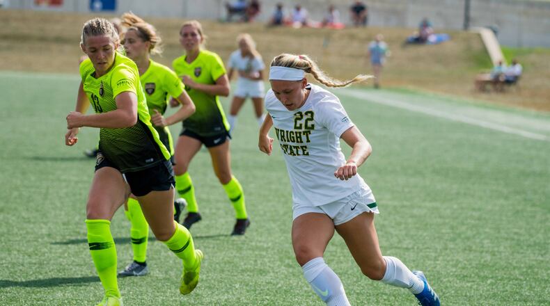 Wright State senior Jordyne Helinski (22) during a game earlier this season vs. Oakland. PHOTO COURTESY OF WRIGHT STATE ATHLETICS