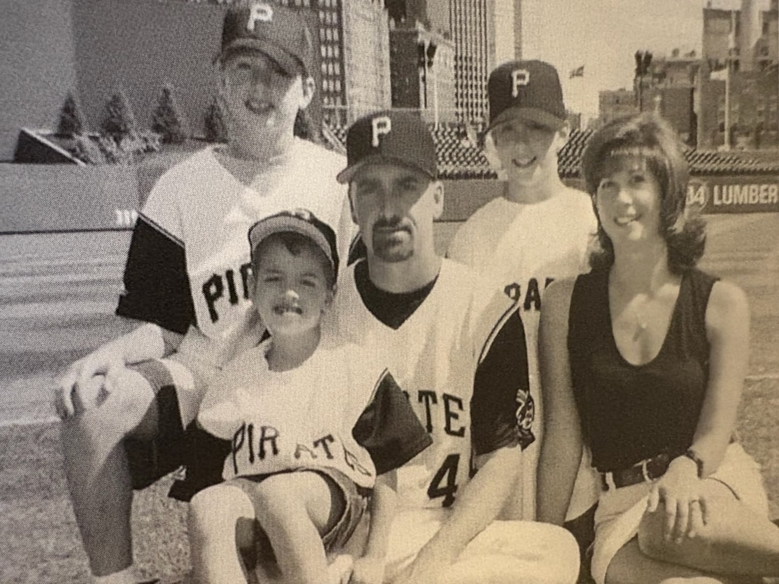 Jeff Reboulet, who ended his 12-year, five-team  big league career with the Pittsburgh Pirates in 2003, sits with his wife Jana and sons (left to right) Jason, Zach (sitting) and Lucas. All three boys later played college baseball and now two – Zach and Lucas – help him run the acclaimed Reb Sports Academy off Linden Avenue. CONTRIBUTED PHOTO