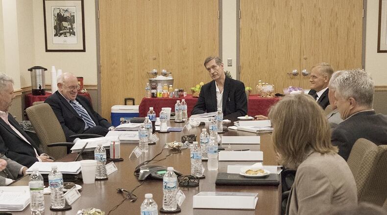 Karl F. Schneider, who leads the Department of Defense reform team on contracting for goods and services, begins a meeting at the Air Force Installation Contracting Agency offices at Wright-Patterson Air Force Base Aug. 22, focusing on the progress made in implementing Category Management throughout the Air Force. The initiative, which broadly addresses total cost of ownership, has to date shown great promise for substantial savings. (U.S Air Force photo/Michele Gigante)