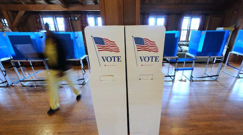 FILE - Signs welcomes voters Nov. 4, 2025, in Del Mar, Calif. (AP Photo/Gregory Bull, File)