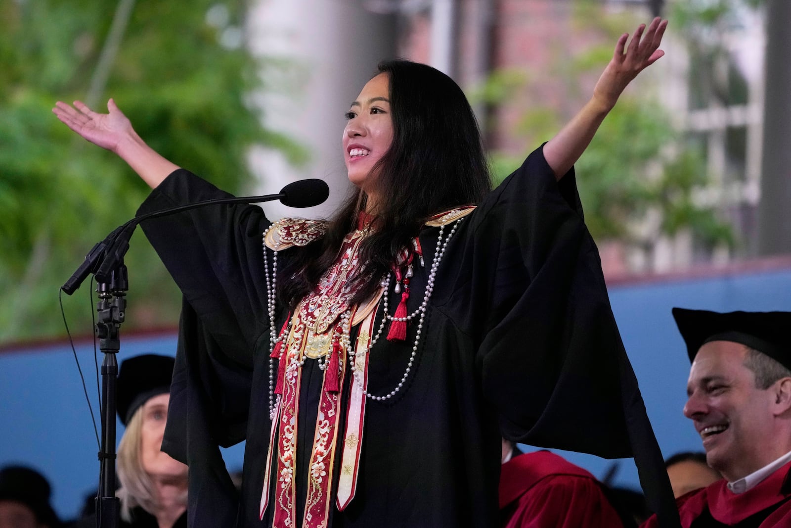 Yurong "Luanna" Jiang delivers an address during her commencement ceremonies at Harvard University, Thursday, May 29, 2025, in Cambridge, Mass. (AP Photo/Charles Krupa)