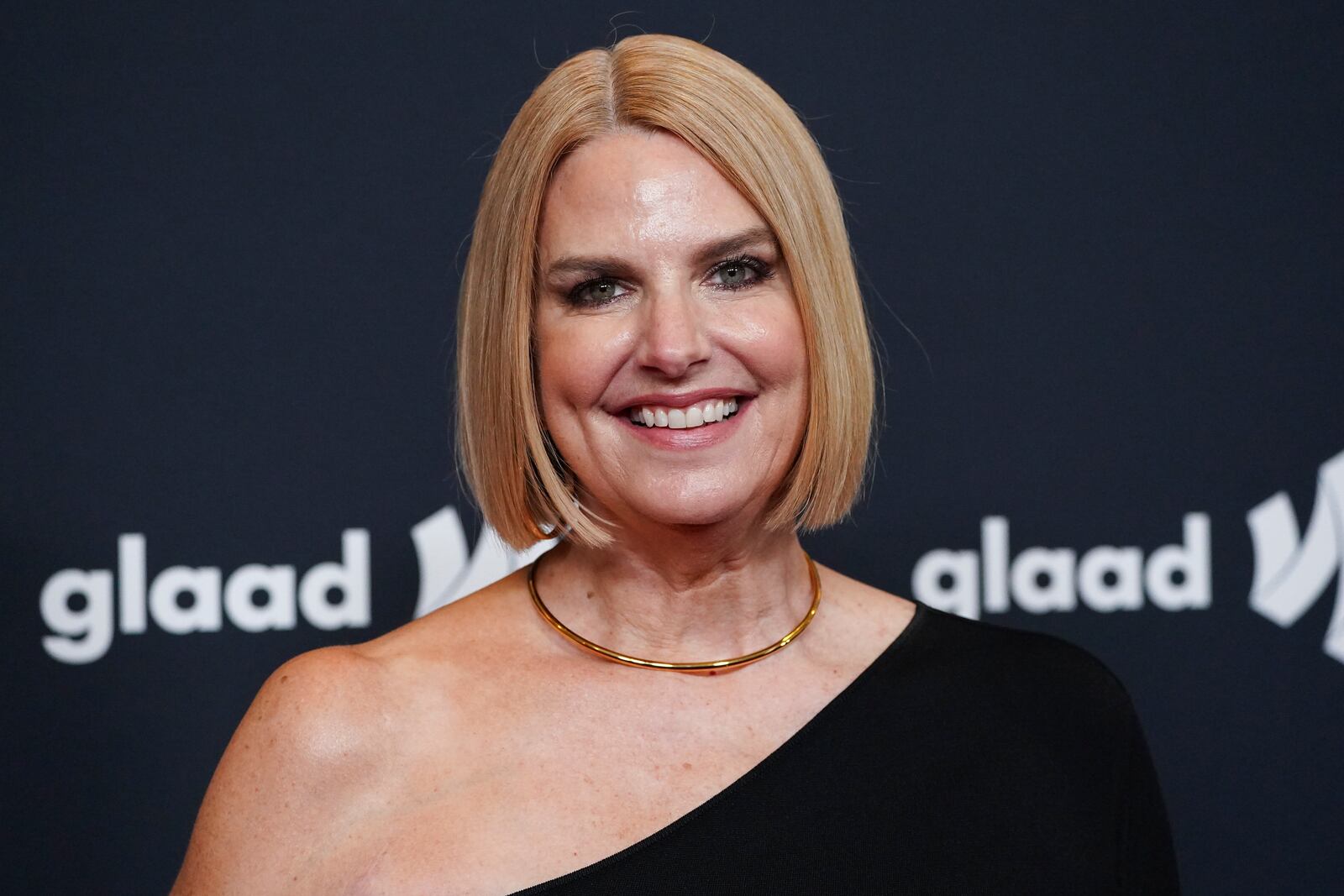 FILE - GLAAD President and CEO Sarah Kate Ellis arrives at the 36th annual GLAAD Media Awards on March 27, 2025, at the Beverly Hilton Hotel in Beverly Hills, Calif. (Photo by Jordan Strauss/Invision/AP, File)