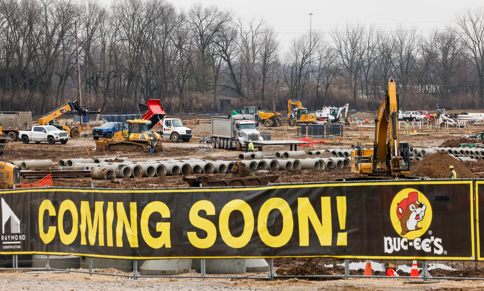 Construction continues on Ohio's first Buc-ee's Thursday, Feb. 6, 2025 in Huber Heights. The 74,000-square-foot building will be located on the northeast corner of Interstate 70 and Ohio 235 interchange. NICK GRAHAM/STAFF