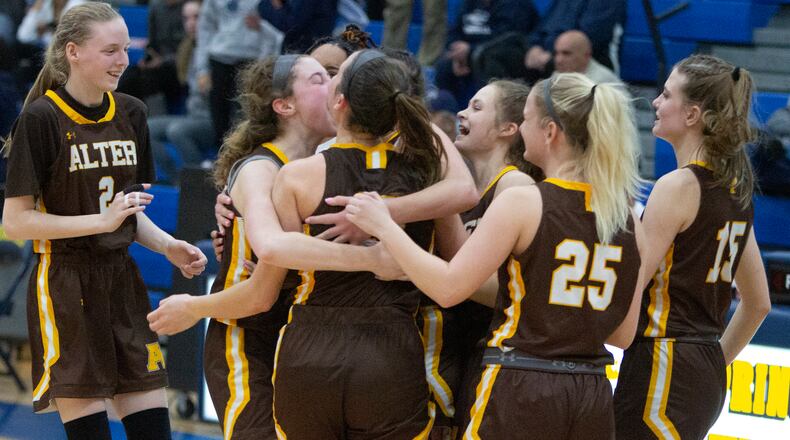 Alter celebrates a 39-36 victory over Granville in the Division II region semifinals Tuesday night at Springfield High School. Jeff Gilbert/CONTRIBUTED