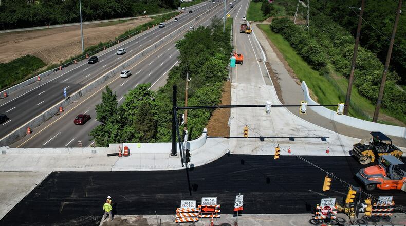 The Woodman Drive entrance ramp to U.S. 35 westbound in Riverside has been closed since October, causing detours to the South Smithville Road/35 interchange in Dayton. It is expected to reopen this week as part of the $10.3 million interchange realignment. JIM NOELKER/STAFF