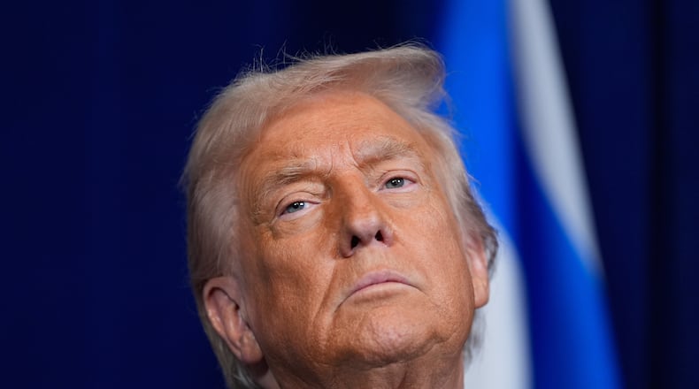 President Donald Trump listens during a news conference with Israel's Prime Minister Benjamin Netanyahu at Mar-a-Lago, Monday, Dec. 29, 2025, in Palm Beach, Fla. (AP Photo/Alex Brandon)