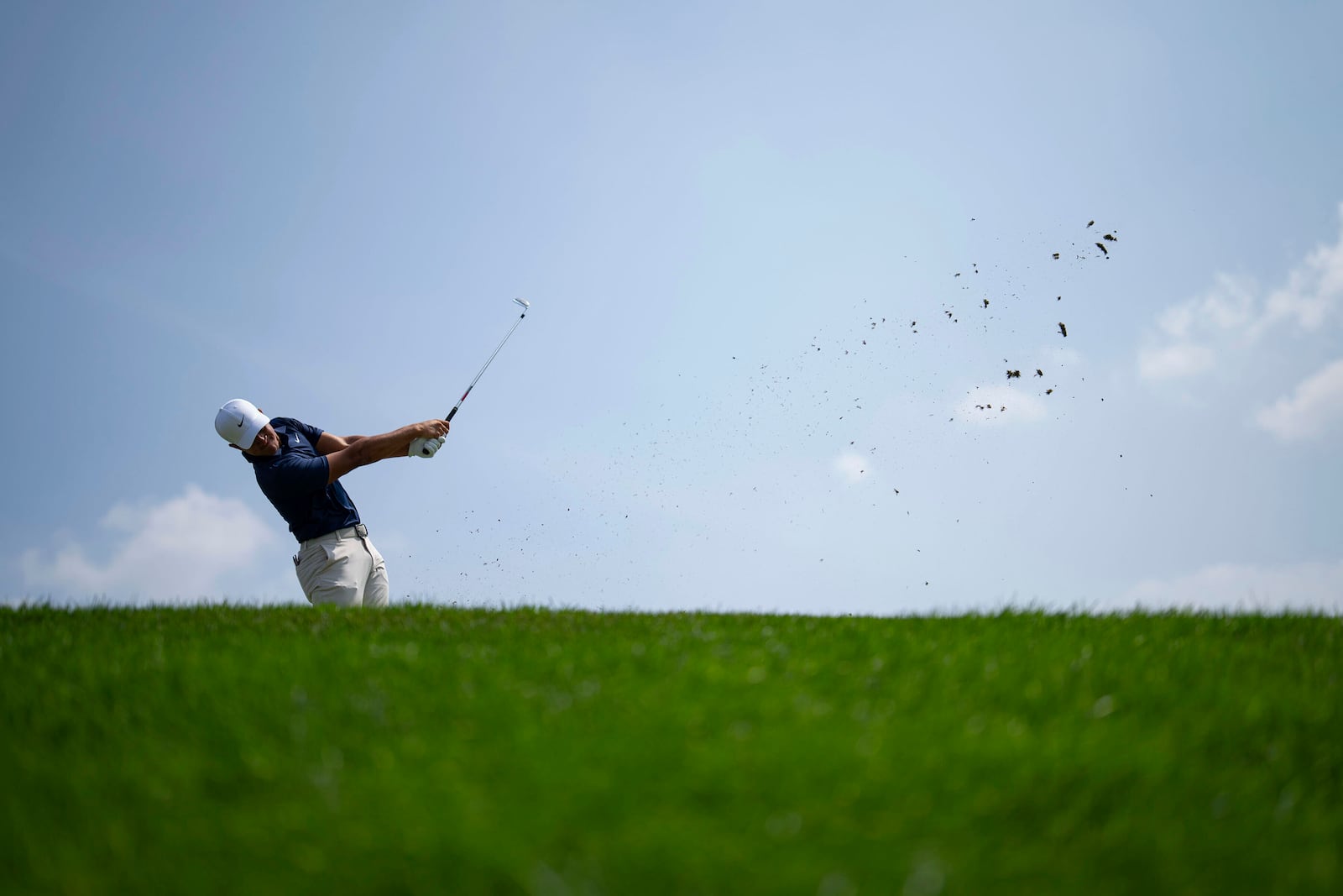 Cameron Champ tees off on the seventh hole during the second round of the 3M Open golf tournament at TPC Twin Cities in Blaine, Minn., Friday, July 25, 2025. (Alex Kormann/Star Tribune via AP)