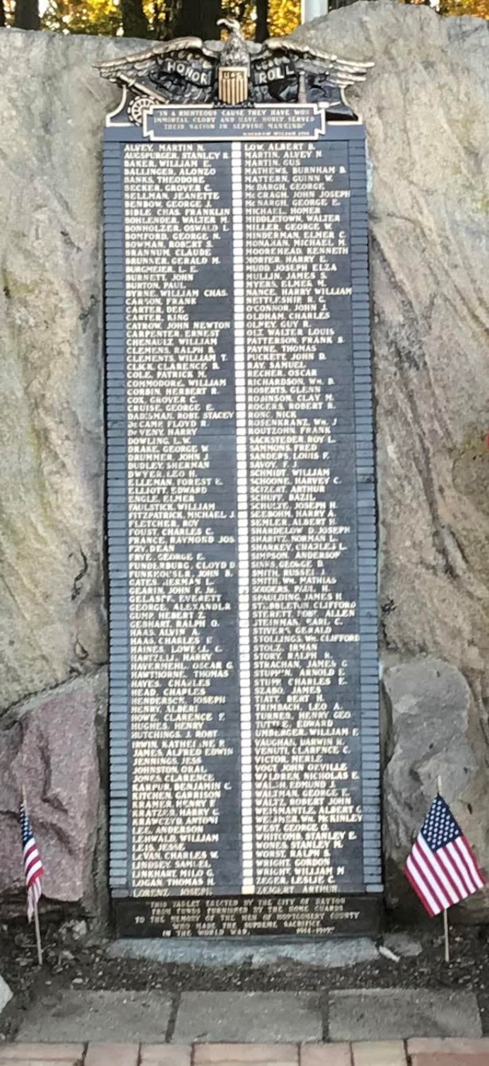 The Victory Oak Knoll memorial honors the more than 100 Montgomery County residents who lost their lives during World War I. The grove of 180 oak trees planted in 1921 is just off the 18th hole of Community Golf Course. CONTRIBUTED