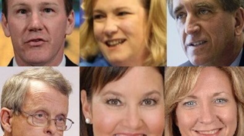 Clockwise from top left: Jon Husted, Nan Whaley, Jim Renacci, Betty Sutton, Mary Taylor and Mike DeWine