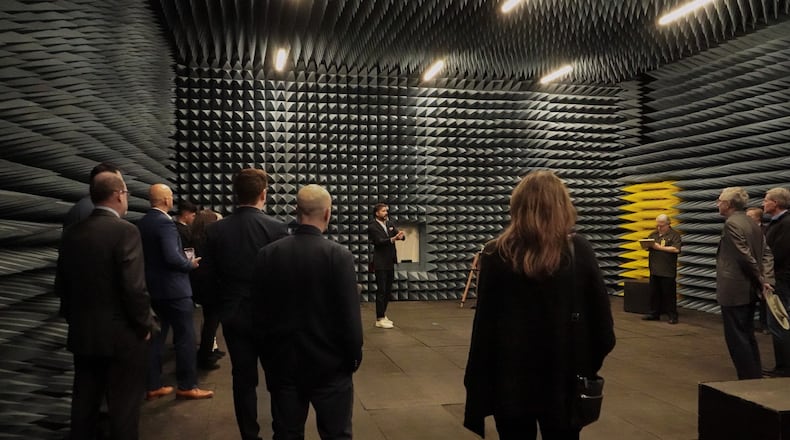 Officials tour the High-Power Electromagnetic Effects and Modeling, or HPEM, Facility at the Air Force Research Laboratory’s Directed Energy Directorate at Kirtland Air Force Base, New Mexico, Dec. 7, 2022. Air Force photo / 1st Lt. Nina Rogers