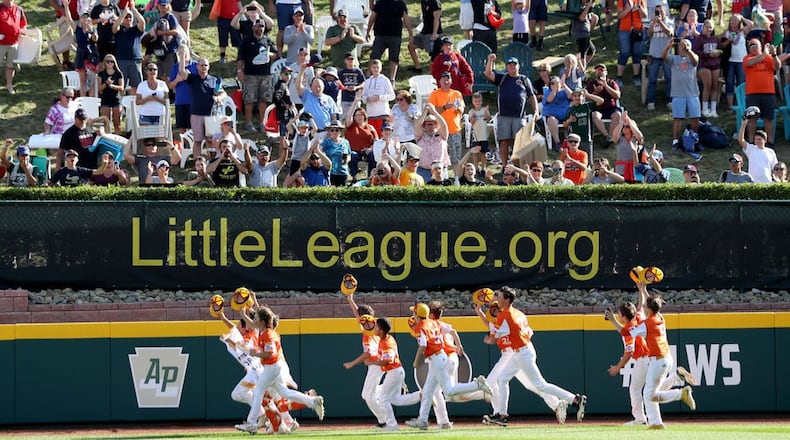 FILE PHOTO: Members of the Southwest Region team from River Ridge Louisiana celebrate after defeating the Caribbean Region team from Willemstad, Curacao to win the Championship Game of the Little League World Series at Lamade Stadium on August 25, 2019 in South Williamsport, Pennsylvania. The 2020 Little League World Series has been canceled because of the coronavirus pandemic.