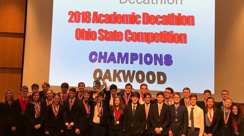 Oakwood’s Academic Decathlon team won the 2018 state championship and is preparing for national competition in April. CONTRIBUTED PHOTO