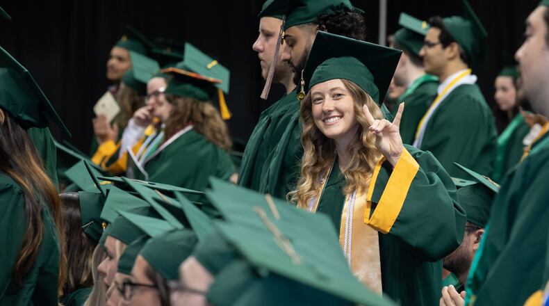 Wright State University conducted graduation ceremonies April 27-29, 2023 for its spring grads. The college gave out 1,603 diplomas. Ceremonies had guest speakers and a video message from Ohio Gov. Mike DeWine. CONTRIBUTED/WRIGHT STATE