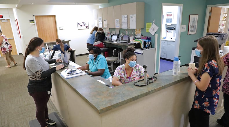 The nurses station in the family clinic at The Rocking Horse Center Tuesday. BILL LACKEY/STAFF