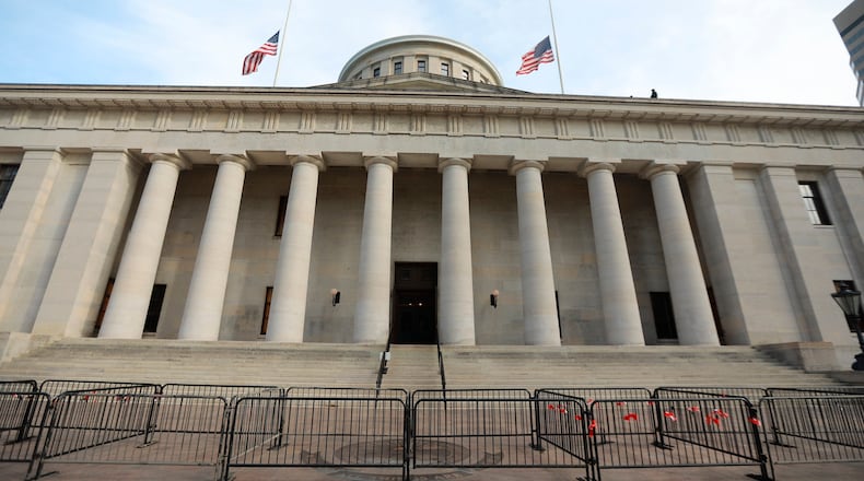FILE - The Ohio Statehouse is shown on Jan. 13, 2021 in Columbus, Ohio. Maps of Ohio's political districts — boundaries used to determine who represents Ohioans in Washington and Columbus for up to 10 years — still aren't final, with the May 3 primary now less than three months away. The Ohio Supreme Court has invalidated one congressional map and two sets of legislative maps so far. (Doral Chenoweth/The Columbus Dispatch via AP, File)