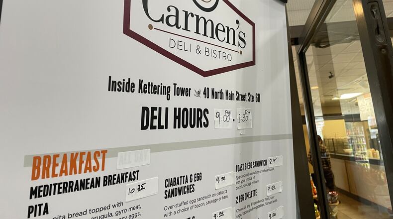 Carmen’s Deli & Bistro, located in the lobby of the Stratacache Tower in downtown Dayton, is closing its doors at the end of April. NATALIE JONES/STAFF
