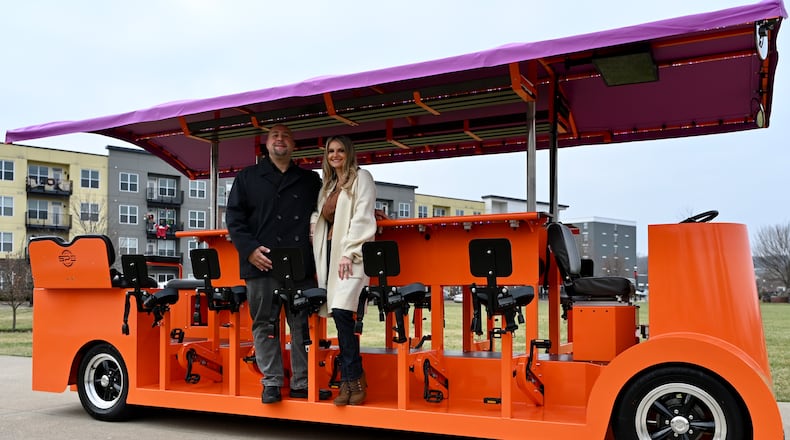 The Pour House Pedal, Hamilton’s first pedal wagon, is owned by Pour House co-owners Rafael and Toni Salem. The Pour House Pedal launches this spring. MICHAEL D. PITMAN/STAFF