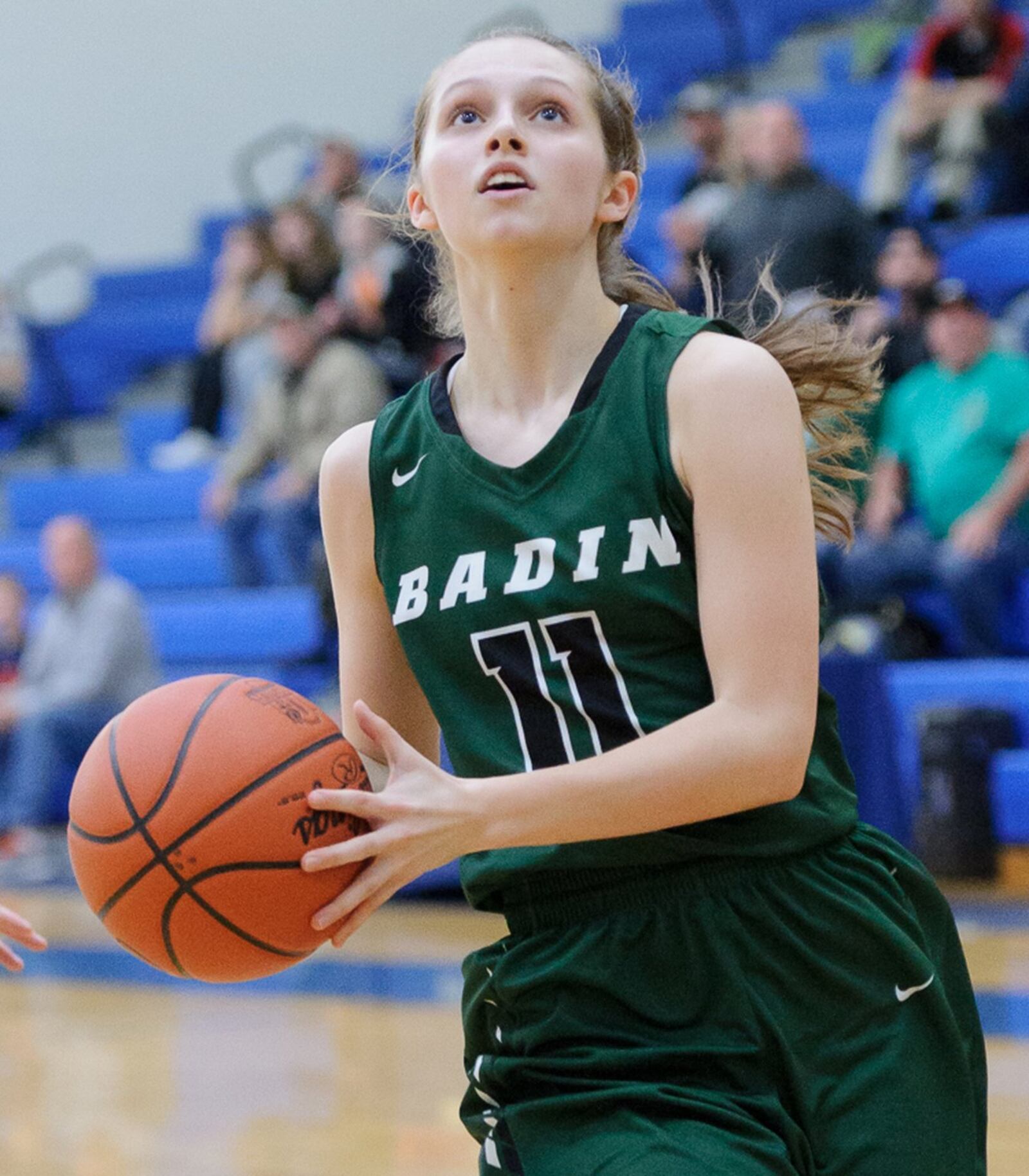 Badin’s Emily Maher is about to go up for a shot Saturday during a Division III district final against West Liberty-Salem at Springfield. CONTRIBUTED PHOTO BY BRYANT BILLING