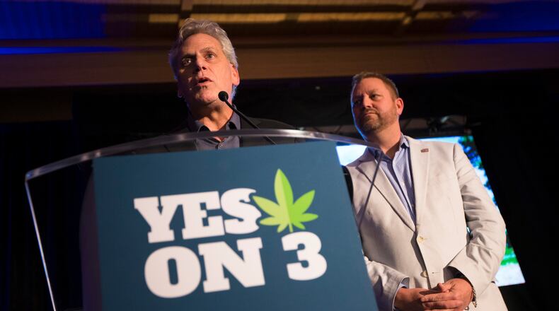 Jimmy Gould was co-founder of Responsible Ohio, a pro-marijuana legalization group that campaigned for marijuana legalization in Ohio in 2015. With partner Ian James, right, and others, Gould’s organization, CannAscend Ohio LLC, now hopes to grow a marijuana cultivation “campus” in Wilmington and Clinton County. (AP Photo/John Minchillo)
