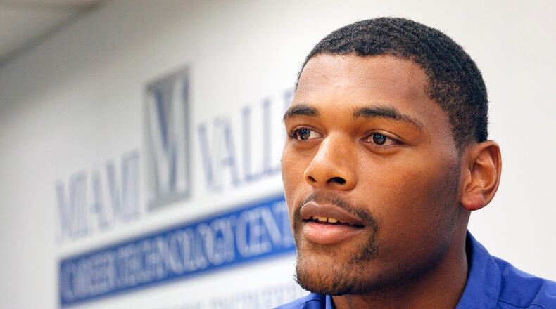 High School senior Justin Stephens is in the Miami Valley Career Technology Center's Information Technology program. Stephens is planning on a careen in cyber seccurity. TY GREENLEES / STAFF