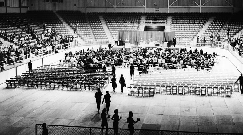 The caption on this photograph published Nov. 14, 1964 in the Dayton Daily News read "Say Chaps, What Do You Suppose Happened To All The People? Hara Arena dwarfs the handful that came to see the Stones." DAYTON DAILY NEWS ARCHIVE