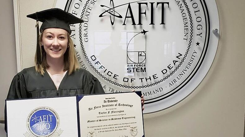 Taylor Flaxington earned her master’s degree from the Air Force Institute of Technology’s Graduate School of Engineering Management in March 2020 and was the first AFIT student to have an all-female thesis team. (Courtesy photo)