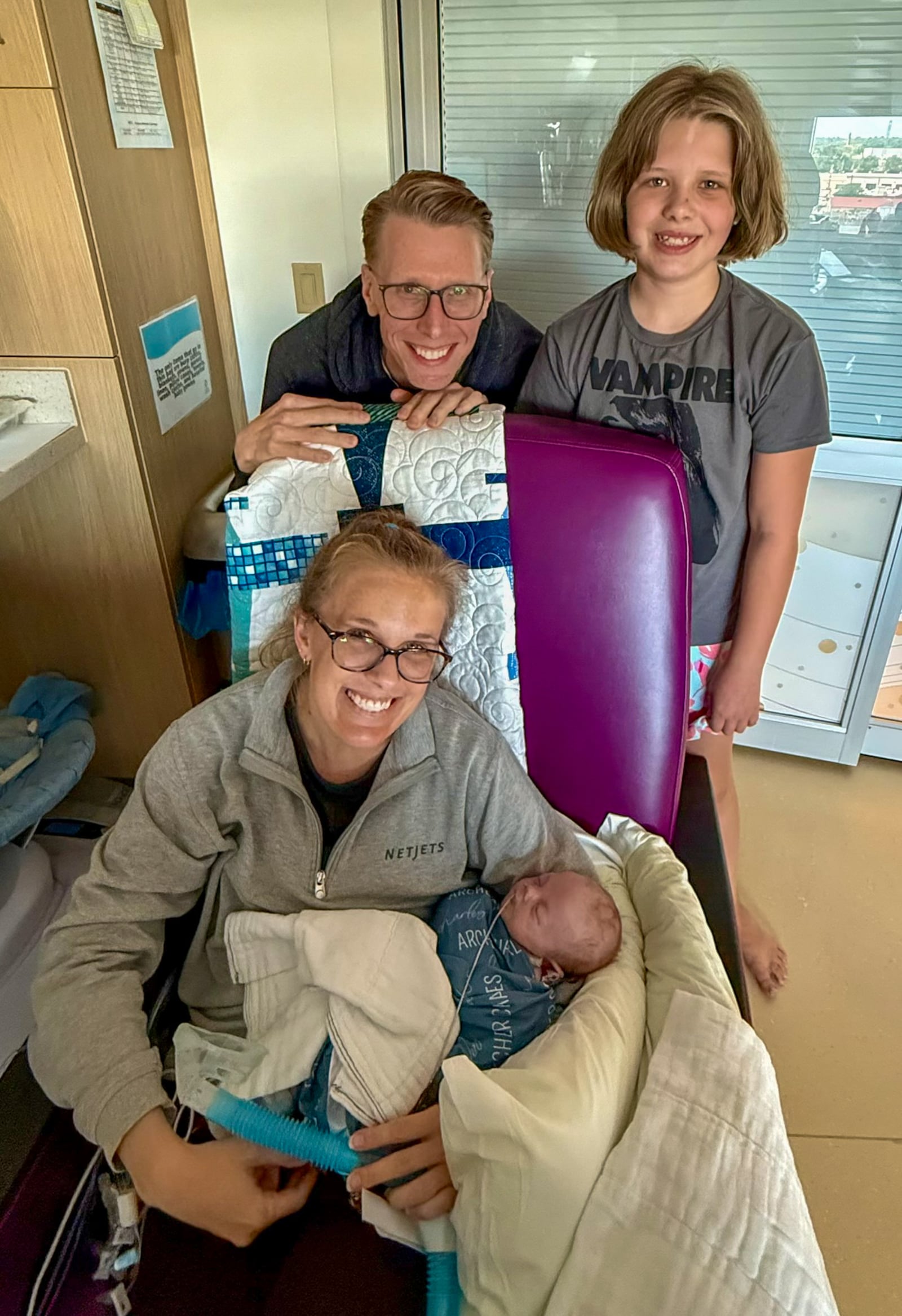 The Spurlock family is grateful for the Ronald McDonald House. Pictured are mom, Kim; Dad Ben and big sister Mabel. The baby is Archer ( Archie.)